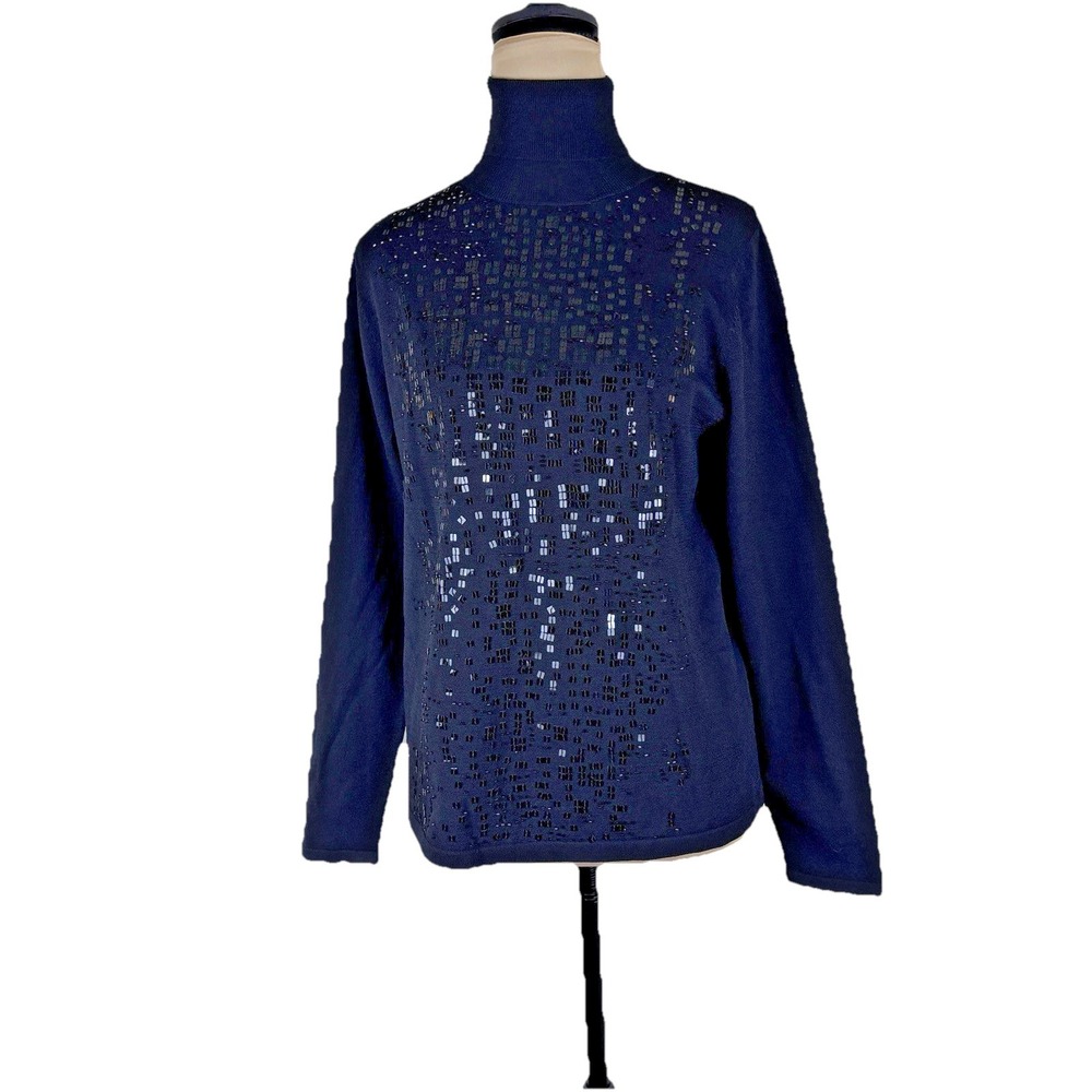 Jolie Eric Gaskins Women Turtleneck Long Sleeve Knit Top Embellished Black Small